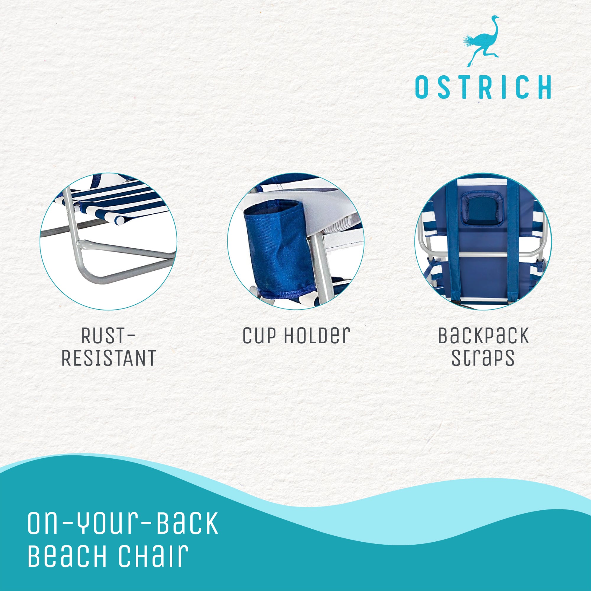 Ostrich On Your Back Sand Chair and On Your Back Sand Beach Chair, Striped Blue - VMInnovations