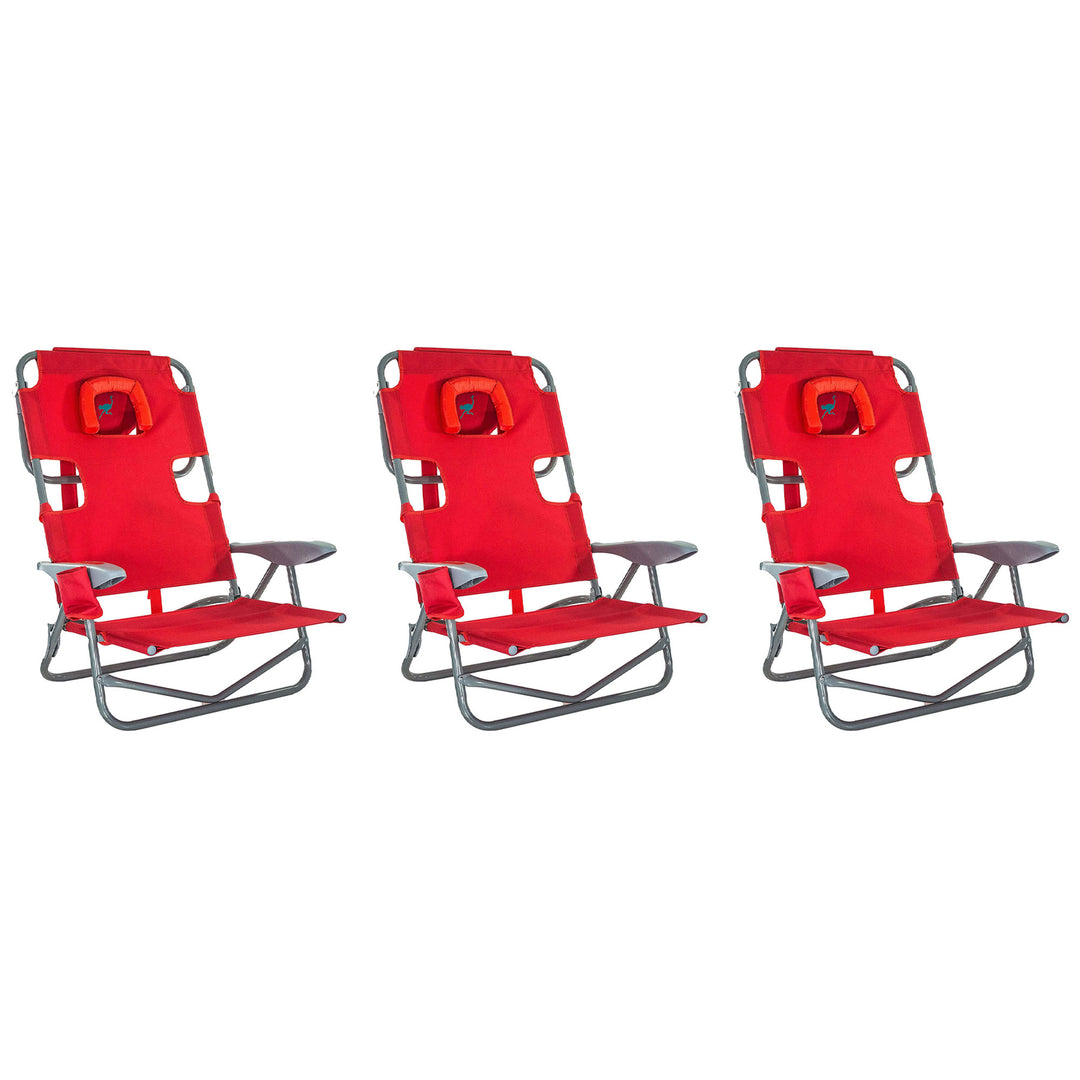 Ostrich On Your Back Folding Reclining Outdoor Camping Lawn Chair, Red (3 Pack) - VMInnovations