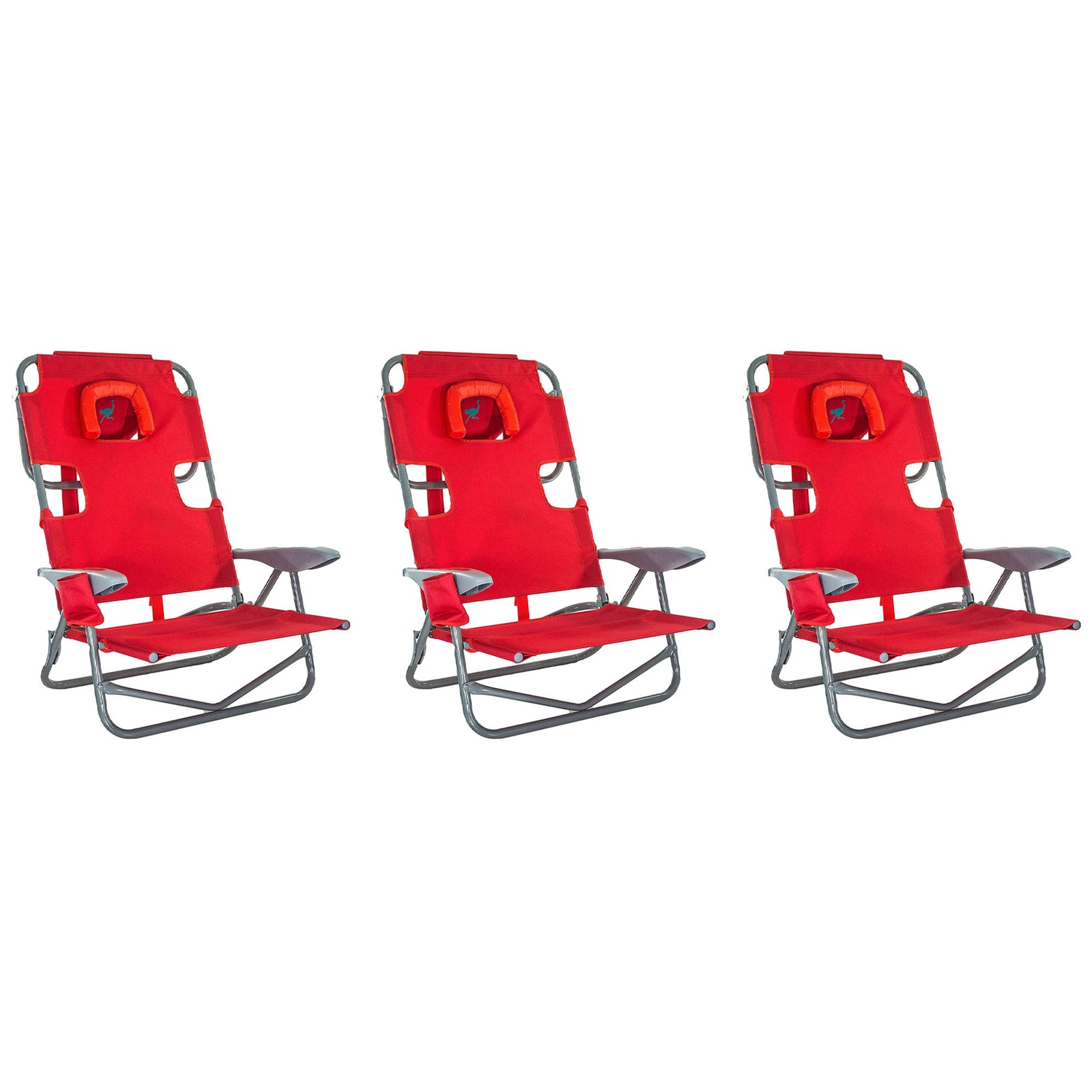 Ostrich On Your Back Folding Reclining Outdoor Camping Lawn Chair, Red (3 Pack) - VMInnovations