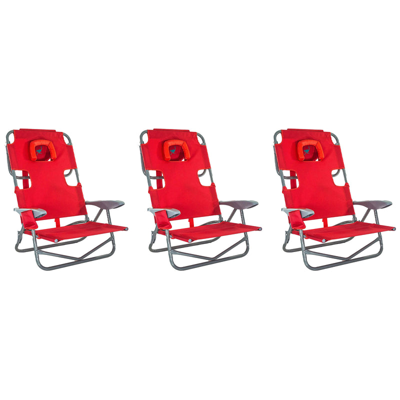 Ostrich On Your Back Folding Reclining Outdoor Camping Lawn Chair, Red (3 Pack)