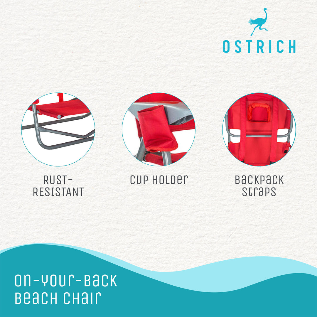 Ostrich On Your Back Folding Reclining Outdoor Camping Lawn Chair, Red (3 Pack) - VMInnovations