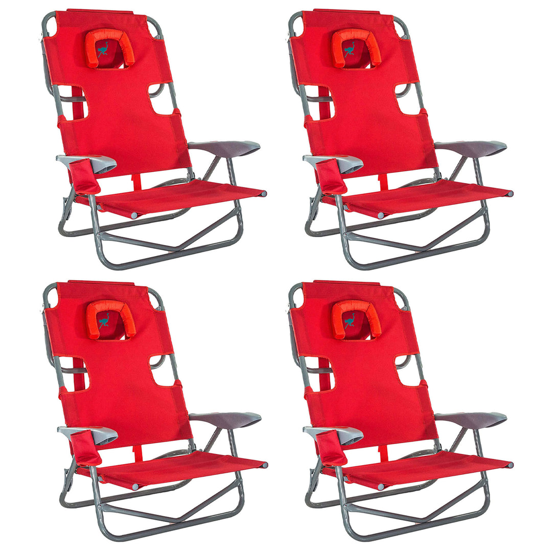 Ostrich On Your Back Folding Reclining Outdoor Camping Lawn Chair, Red (4 Pack) - VMInnovations