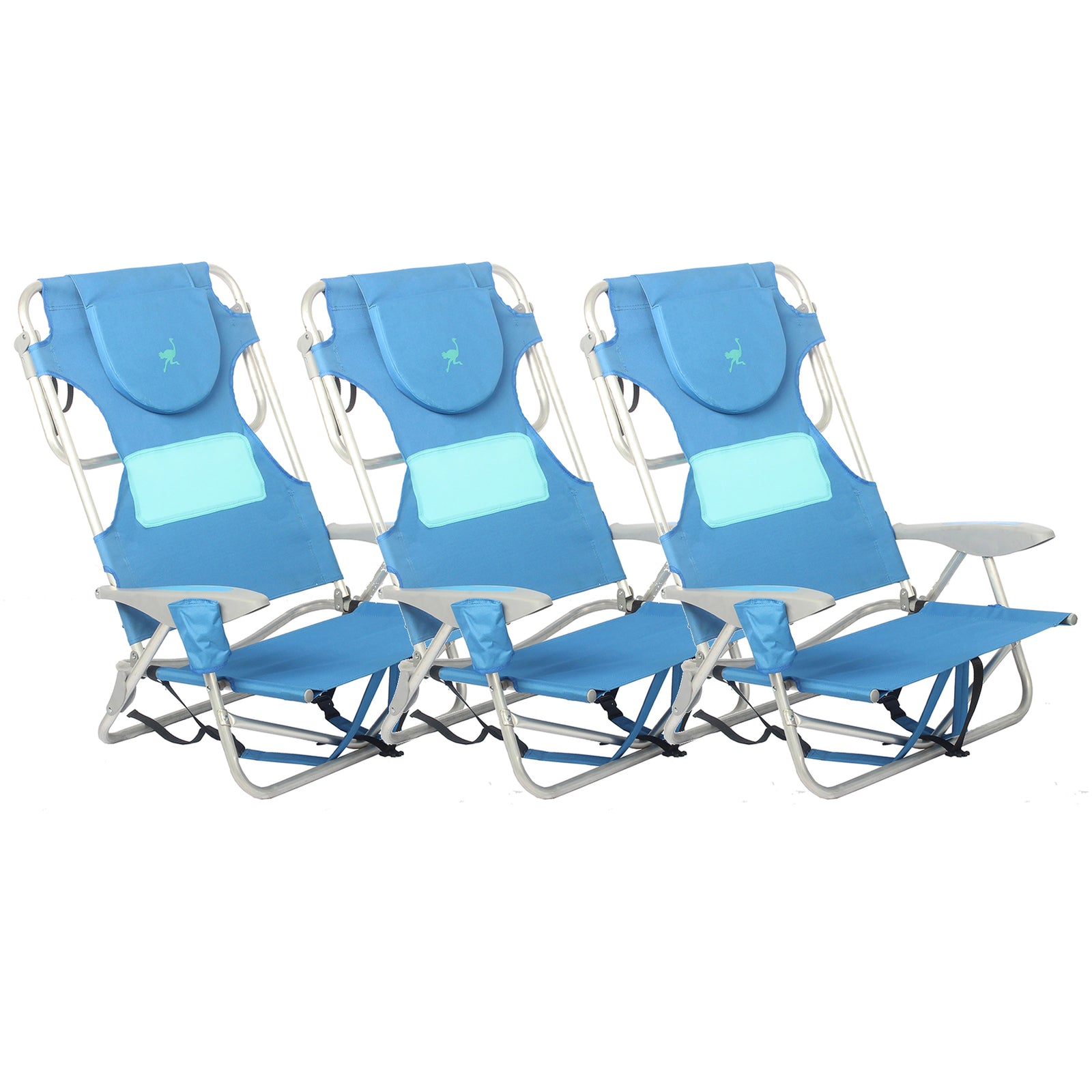 Ostrich Ladies Comfort On Your Back Outdoor Backpack Beach Chair, Blue, (3 Pack) - VMInnovations