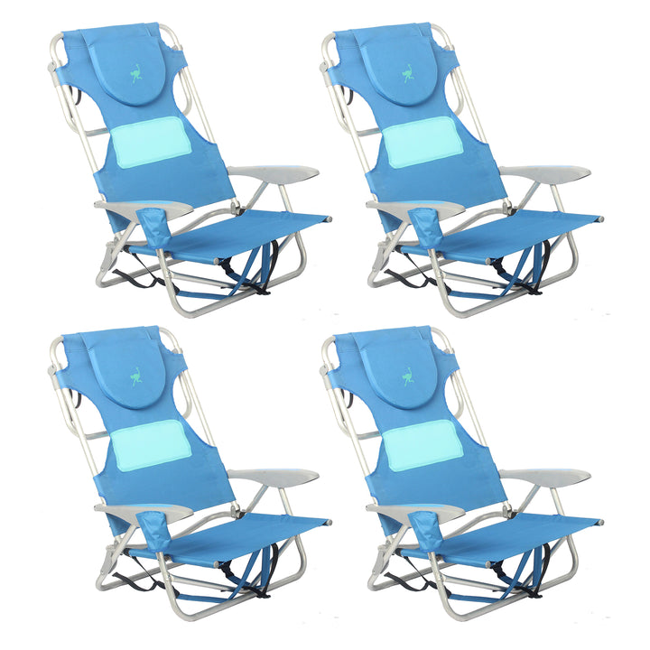 Ostrich Ladies Comfort On Your Back Outdoor Backpack Beach Chair, Blue, (4 Pack) - VMInnovations