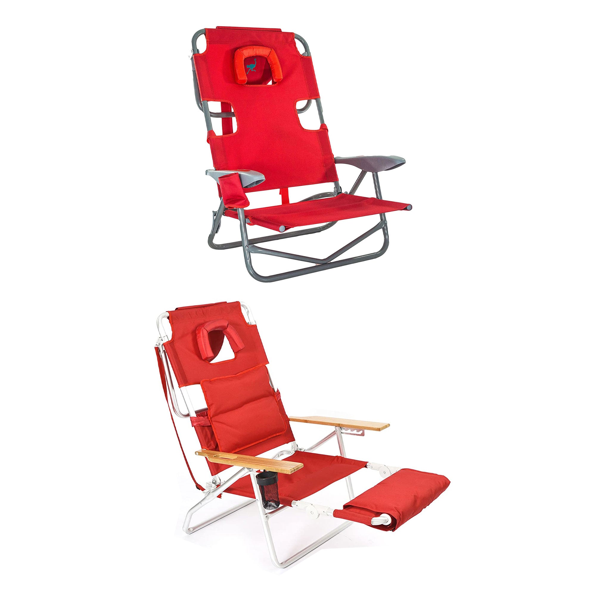 Ostrich On Your Back Lawn Recliner & Deluxe 3in1 Padded Seat Sports Chair, Red