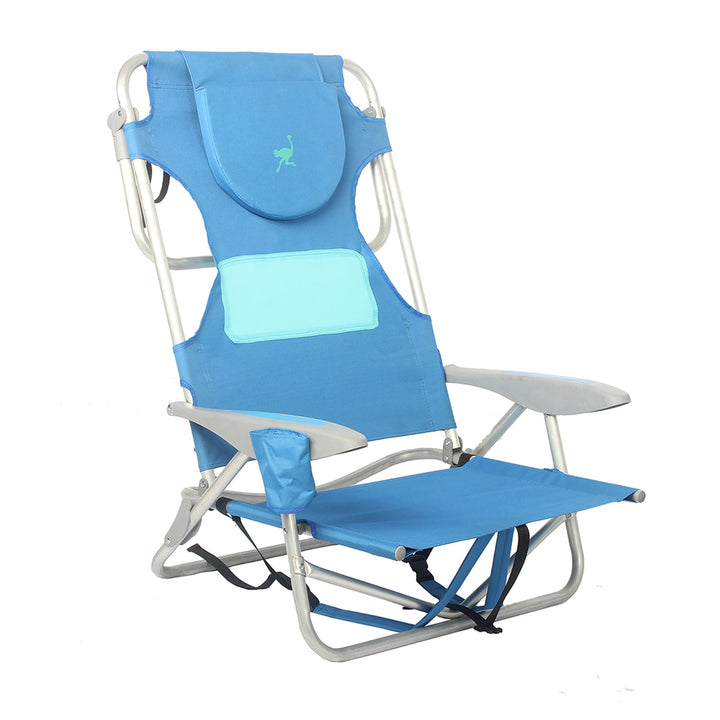 Ostrich 3N1 Reclining Chair and Ladies Comfort On-Your-Back Beach Chair, Blue - VMInnovations