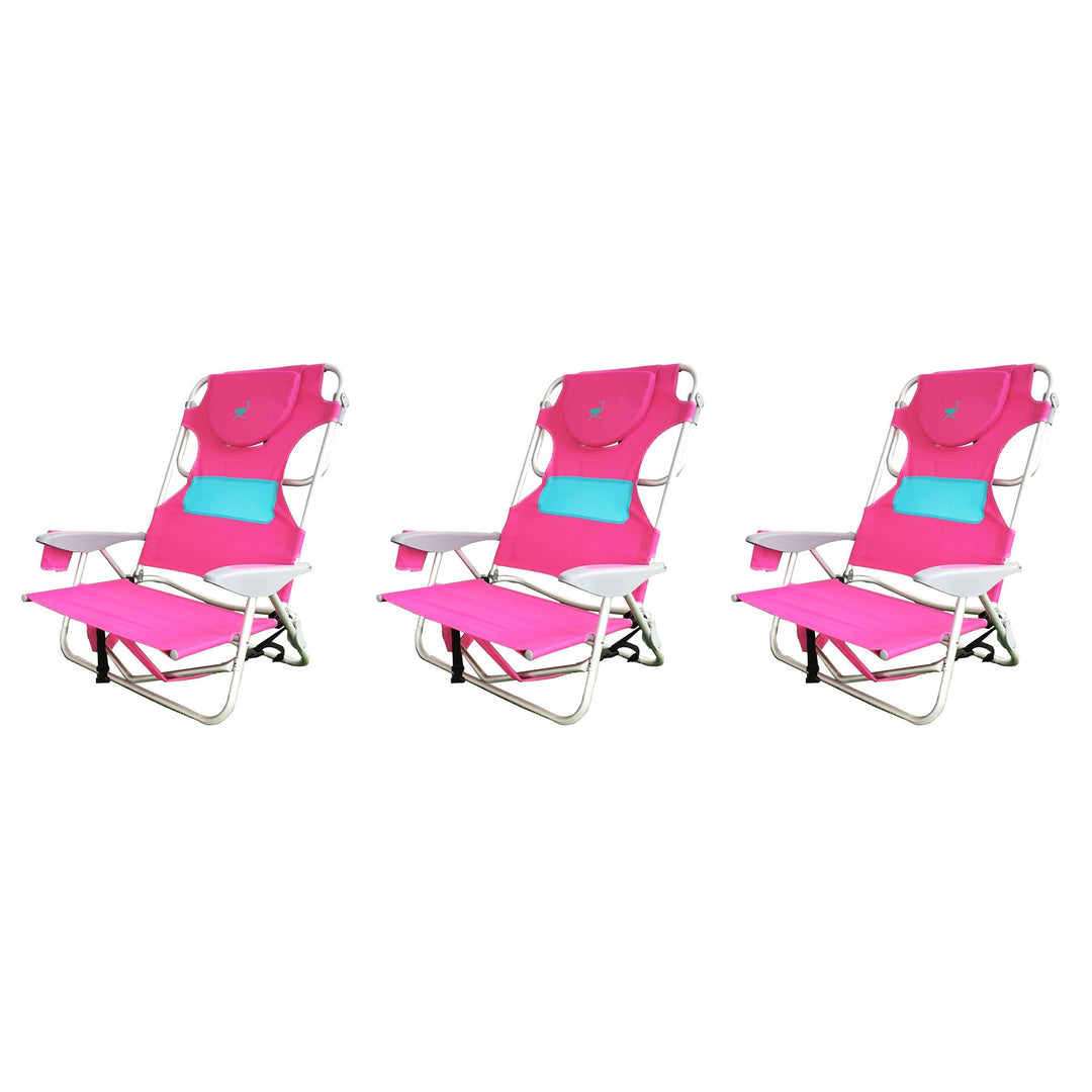 Ostrich Outdoor Beach Ladies Comfort On Your Back Beach Chair, Pink (3 Pack) - VMInnovations