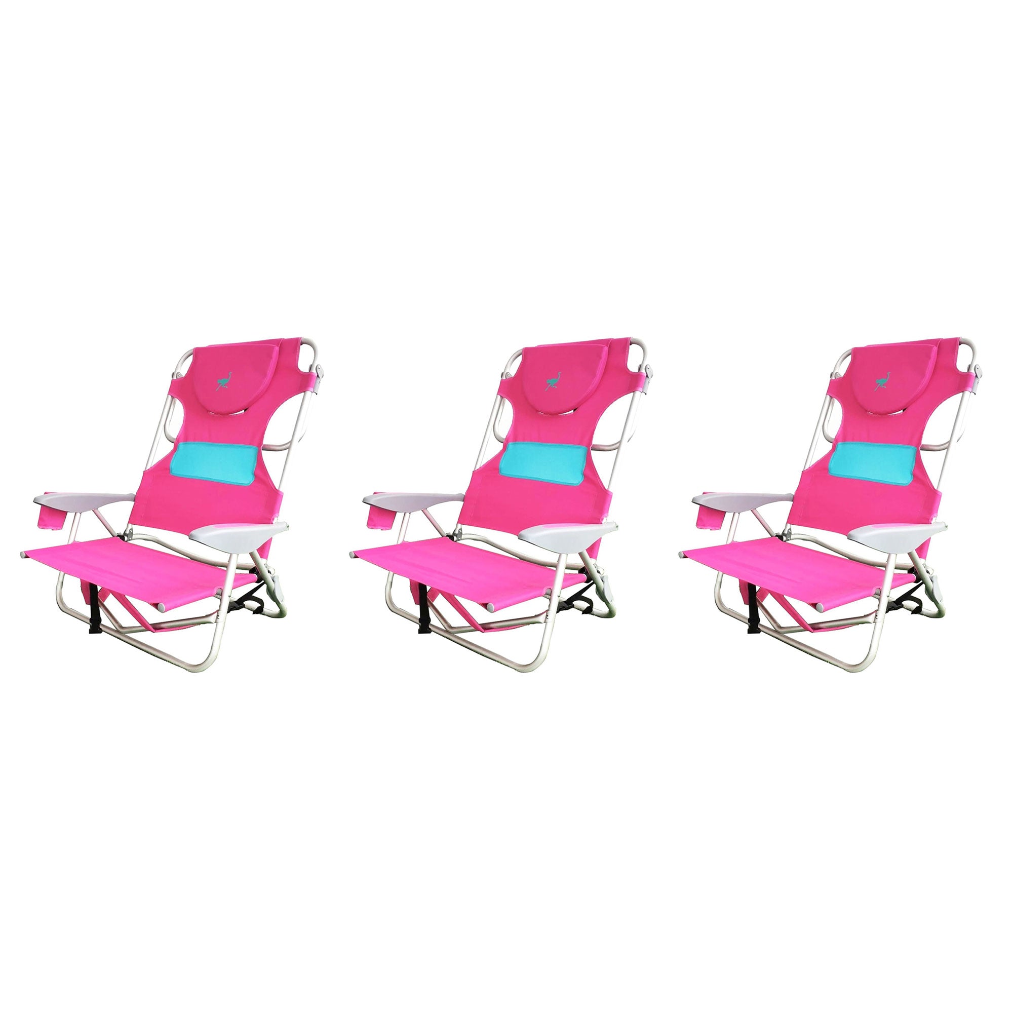 Ostrich Outdoor Beach Ladies Comfort On Your Back Beach Chair, Pink (3 Pack) - VMInnovations