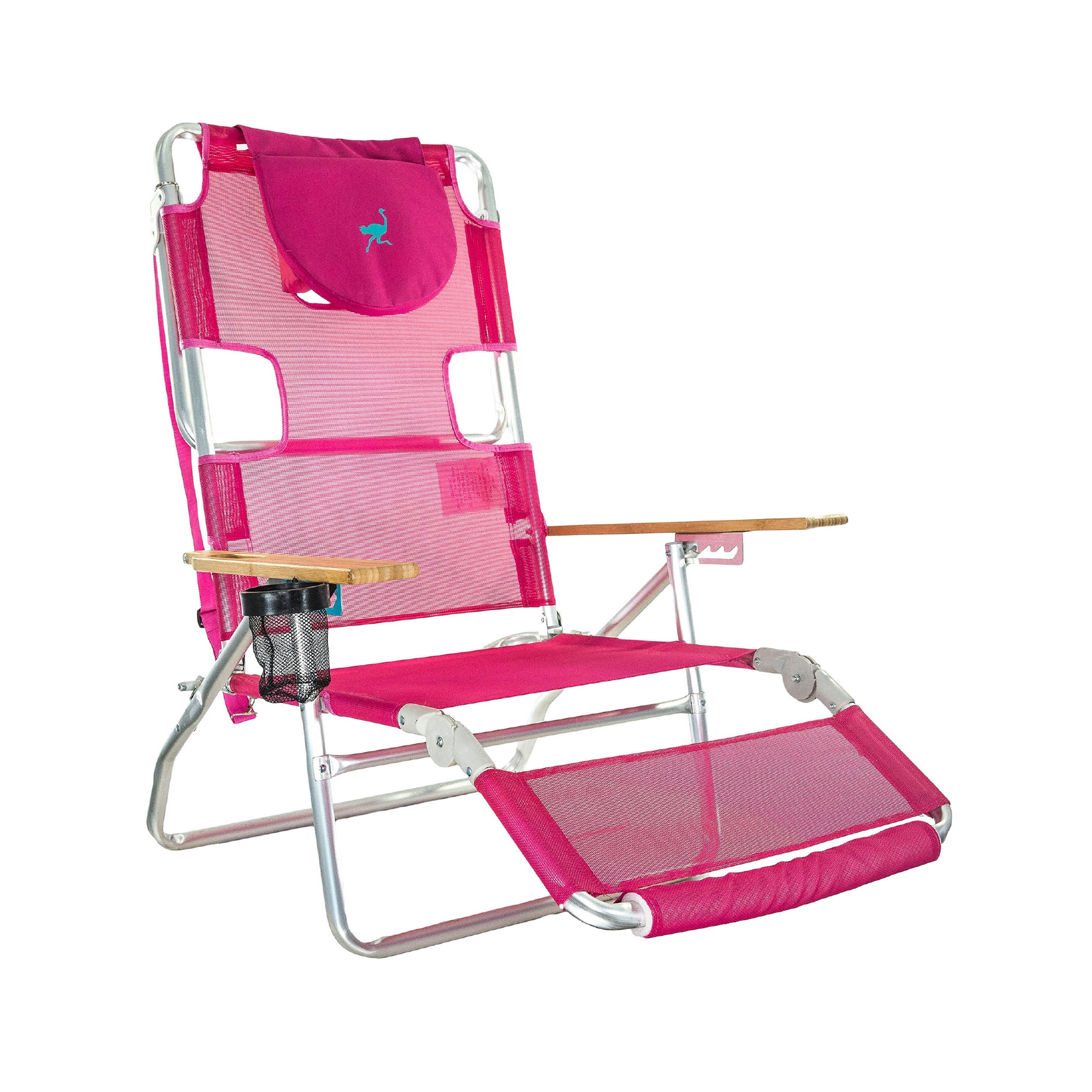 Ostrich 3 N 1 5 Position Reclining Beach Chair & Chaise Beach Lounger, Pink
