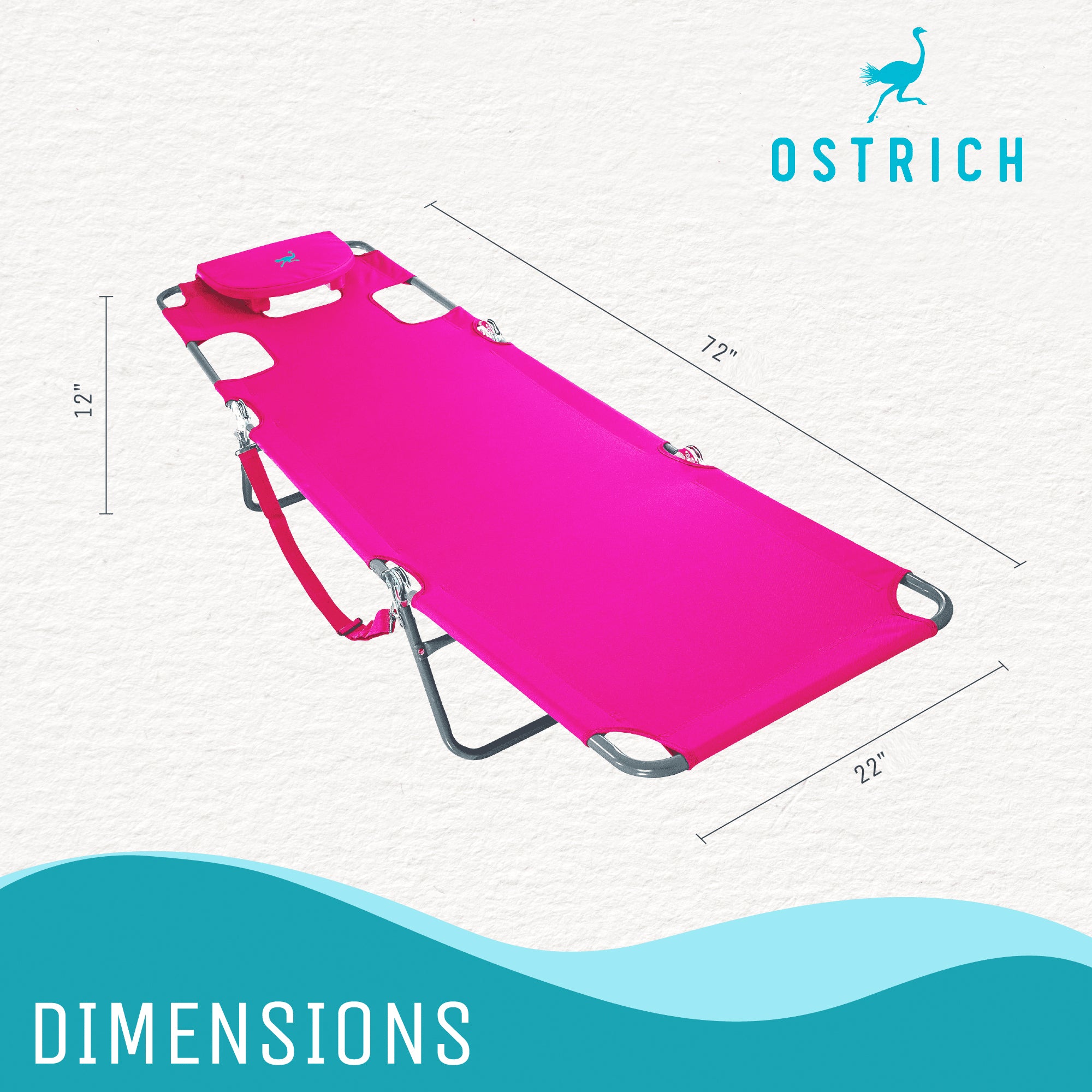 Ostrich 3 N 1 5 Position Reclining Beach Chair & Chaise Beach Lounger, Pink