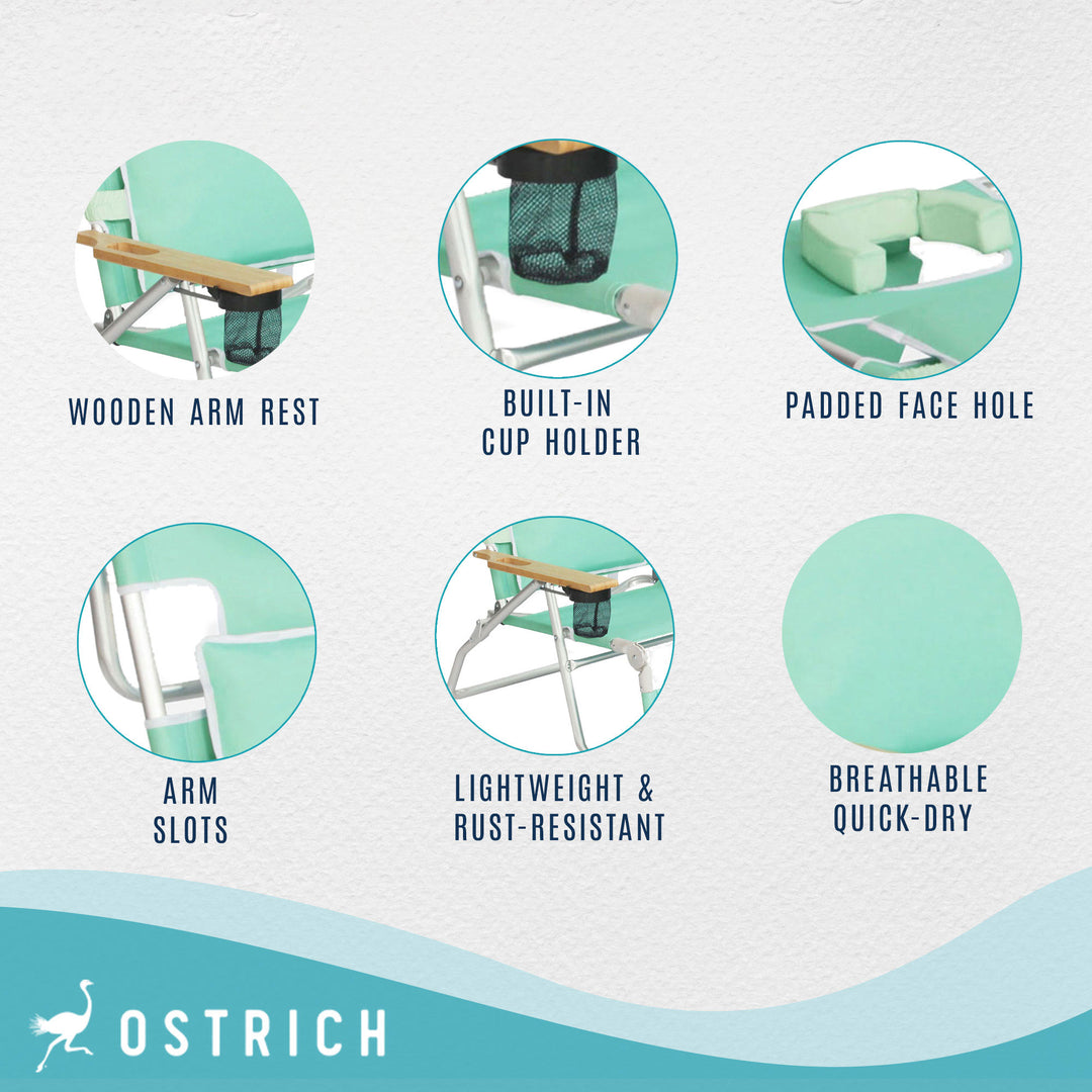 Ostrich Deluxe 3N1 Lightweight Outdoor Lawn Beach Lounge Chair w/Footrest, Teal - VMInnovations