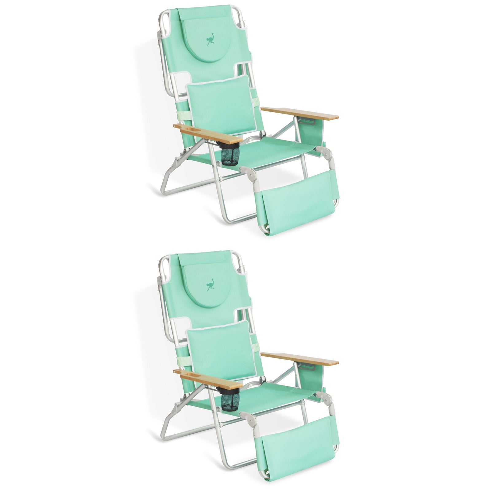 Ostrich Deluxe Padded 3-N-1 Outdoor Folding Reclining Beach Chair, Teal (2 Pack) - VMInnovations