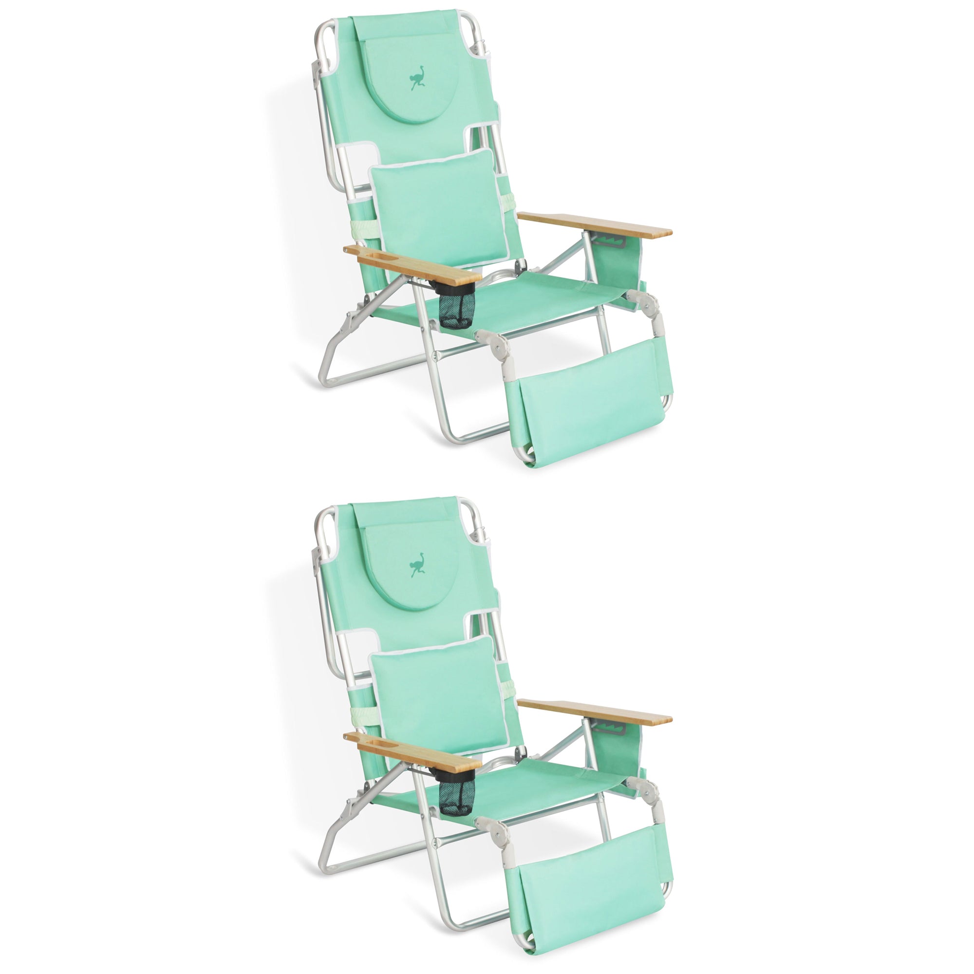 Ostrich Deluxe Padded 3-N-1 Outdoor Folding Reclining Beach Chair, Teal (2 Pack) - VMInnovations