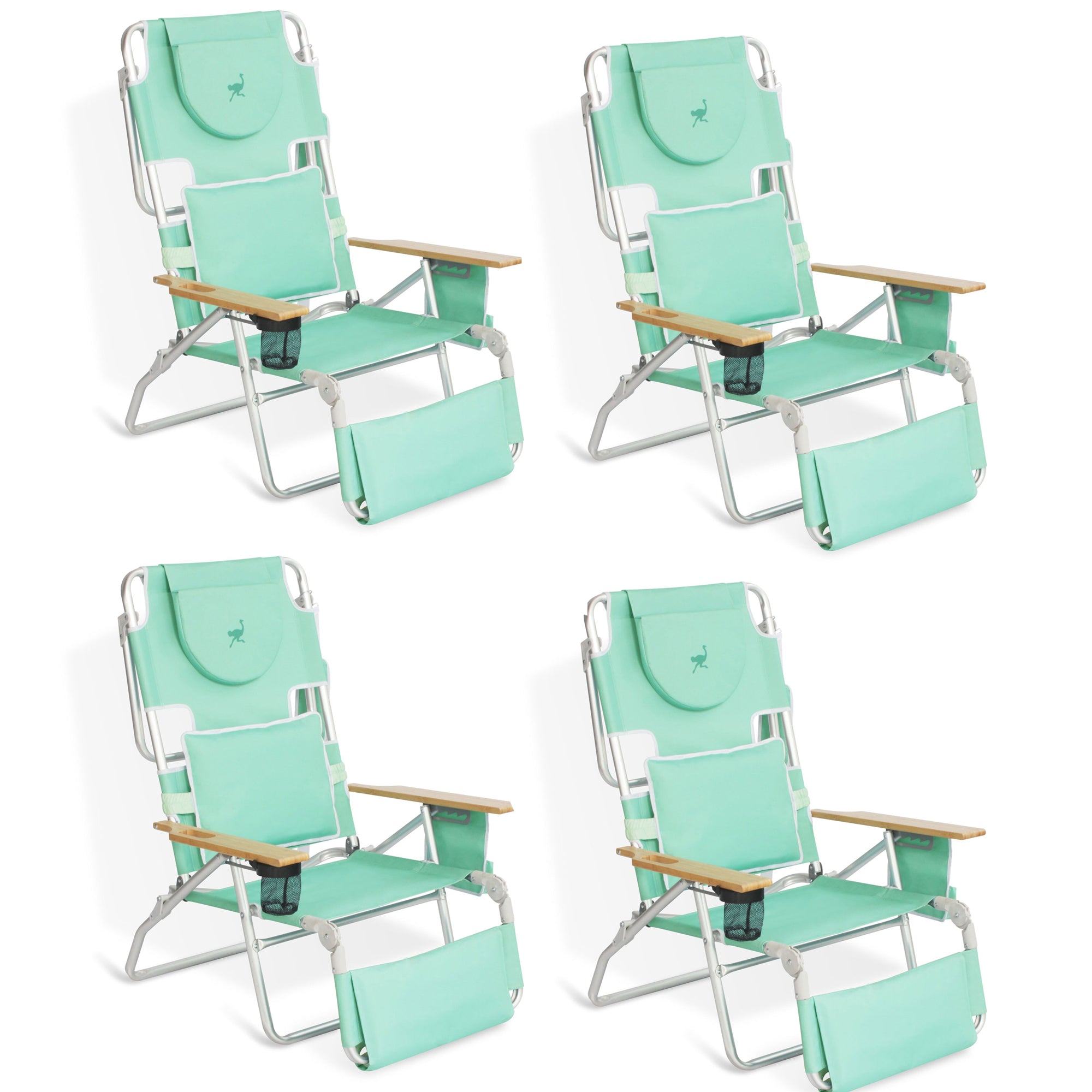 Ostrich Deluxe Padded 3-N-1 Outdoor Folding Reclining Beach Chair, Teal (4 Pack) - VMInnovations
