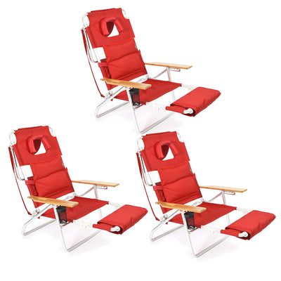 Ostrich Deluxe 3N1 Adjustable Padded Sports Chair with Footrest, Red (3 Pack)