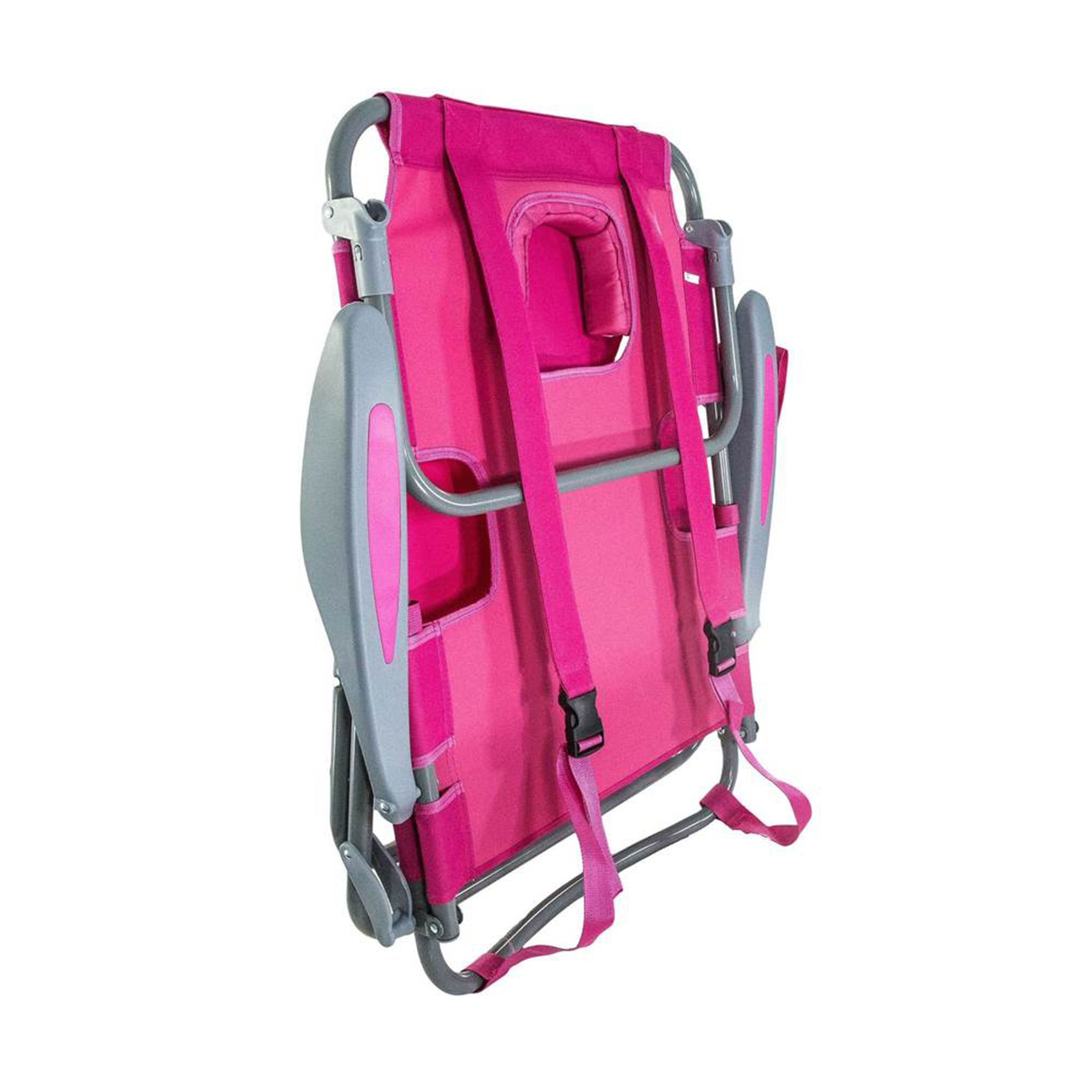 Ostrich On Your Back Reclining Lawn Chair & Chaise Folding Beach Lounger, Pink - VMInnovations