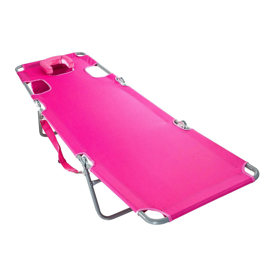 Ostrich On Your Back Reclining Lawn Chair & Chaise Folding Beach Lounger, Pink - VMInnovations