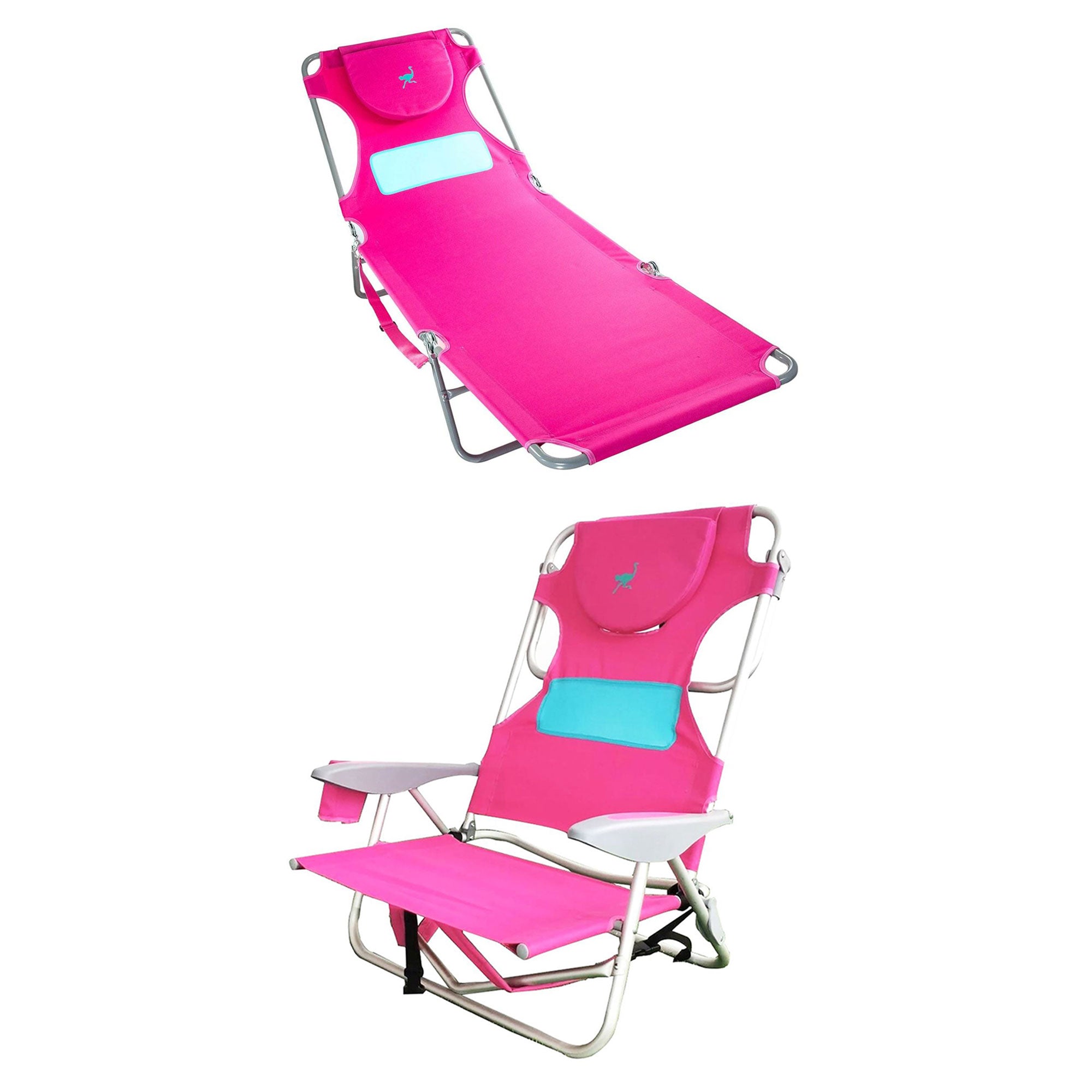 Ostrich Ladies Comfort Lounger Face Down Beach Chair & On Your Back Chair, Pink - VMInnovations