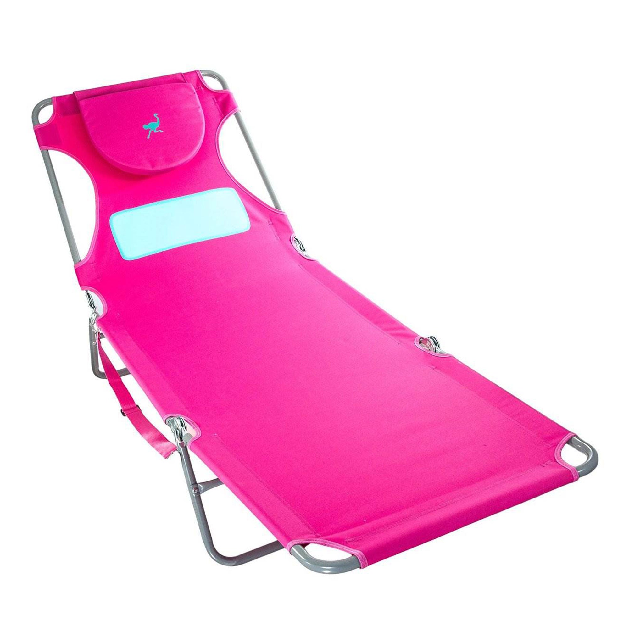 Ostrich Ladies Comfort Lounger Face Down Beach Chair & On Your Back Chair, Pink - VMInnovations