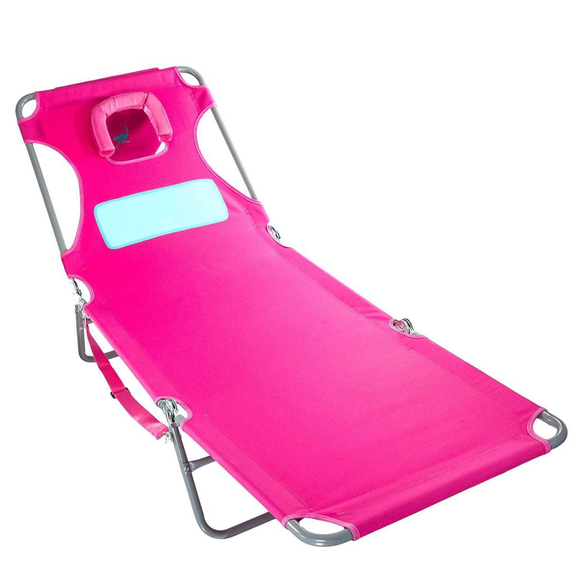 Ostrich Ladies Comfort Lounger Face Down Beach Chair & On Your Back Chair, Pink - VMInnovations