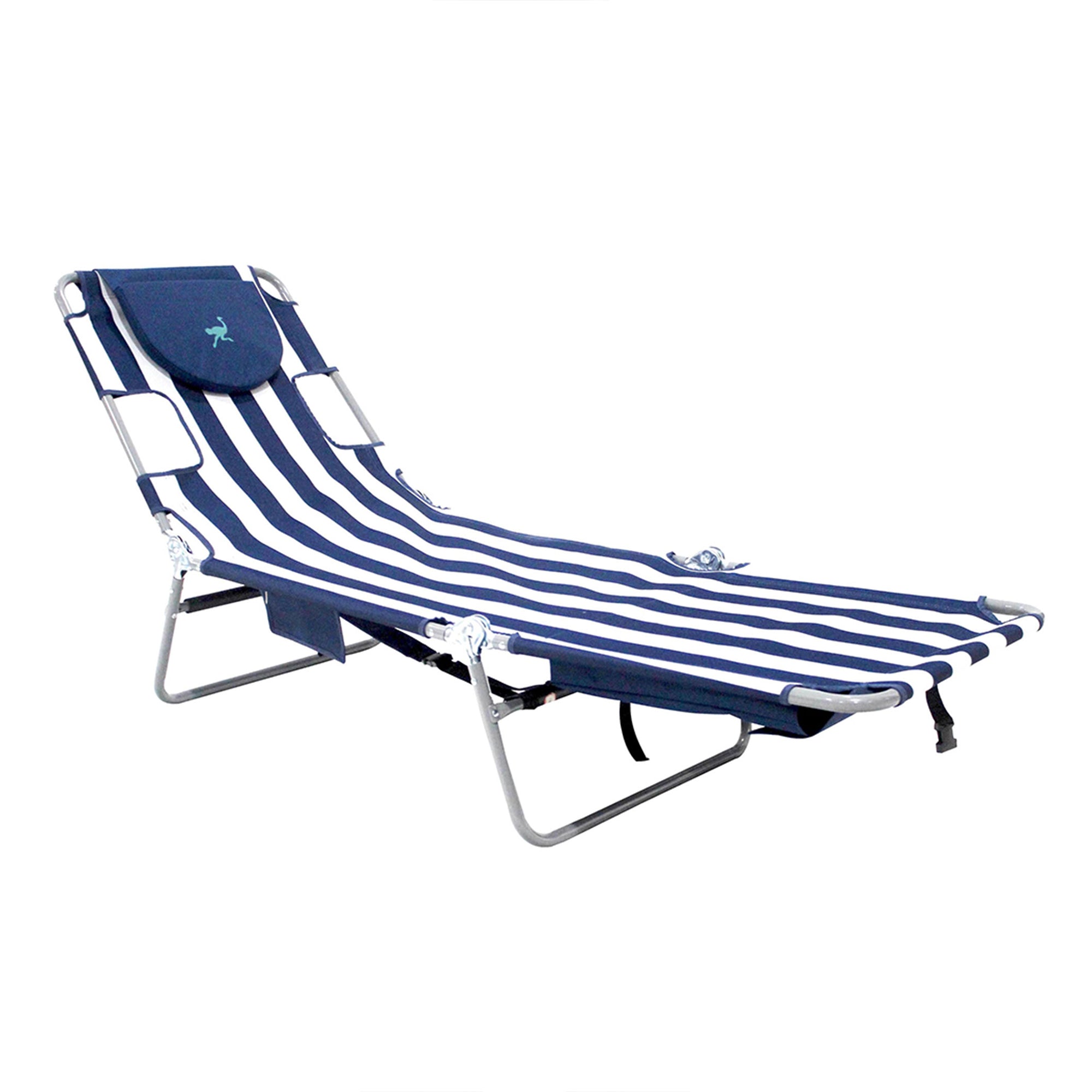 Ostrich Backpack Chaise Folding Lounge Chair w/Storage Bag, Navy Stripe (2 Pack)