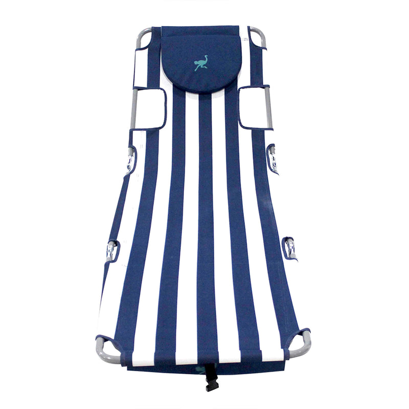 Ostrich Backpack Chaise Folding Lounge Chair w/Storage Bag, Navy Stripe (4 Pack)