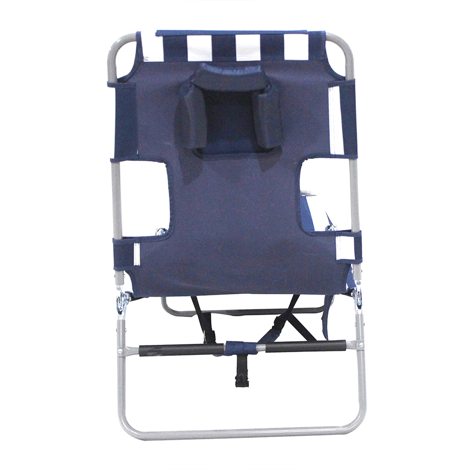 Ostrich Backpack Chaise Folding Lounge Chair w/Storage Bag, Navy Stripe (4 Pack) - VMInnovations
