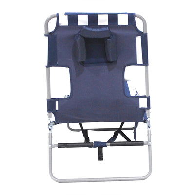 Ostrich Backpack Chaise Folding Lounge Chair w/Storage Bag, Navy Stripe (4 Pack)