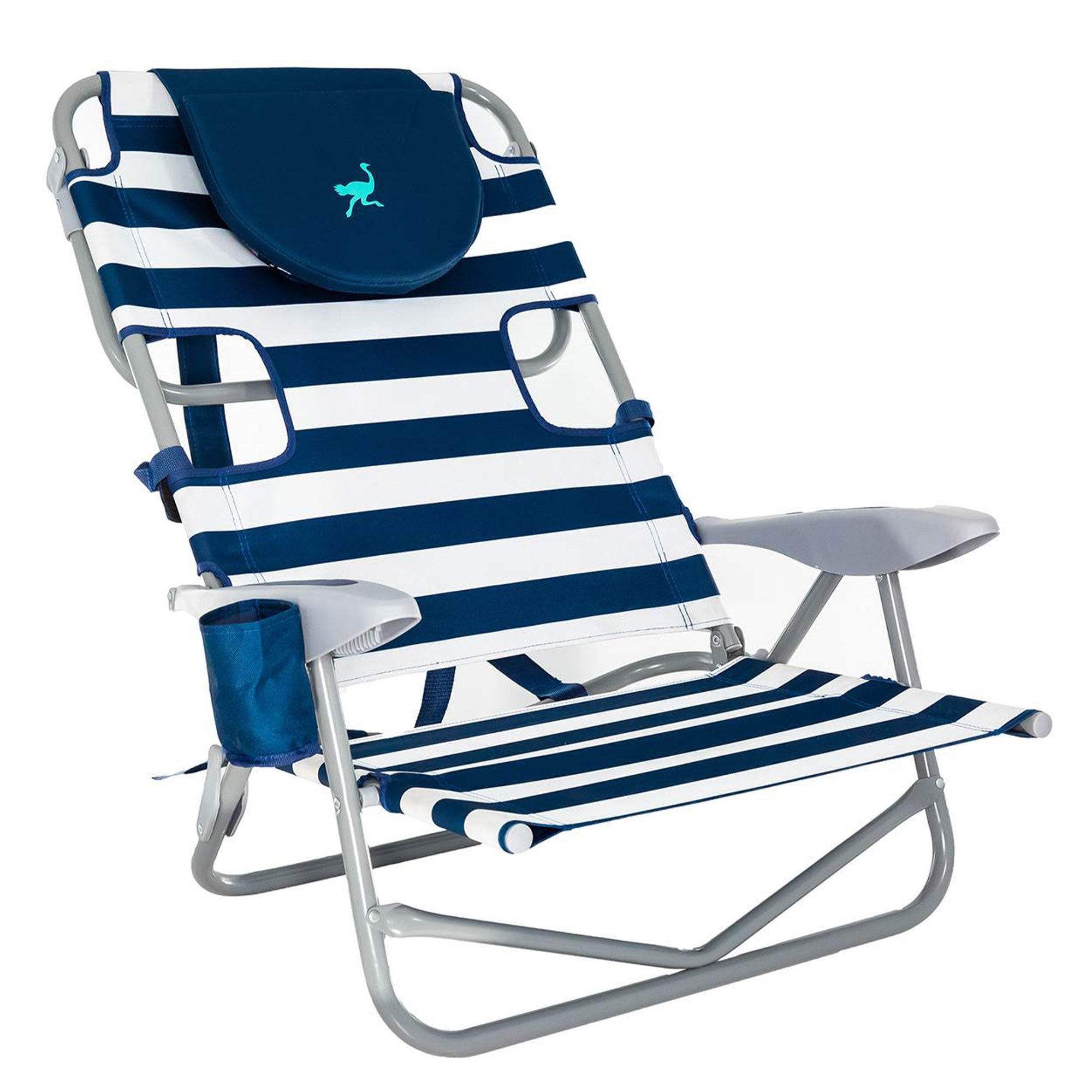 Ostrich 3N1 Reclining Beach Chair and On Your Back Beach Chair, Striped Blue - VMInnovations