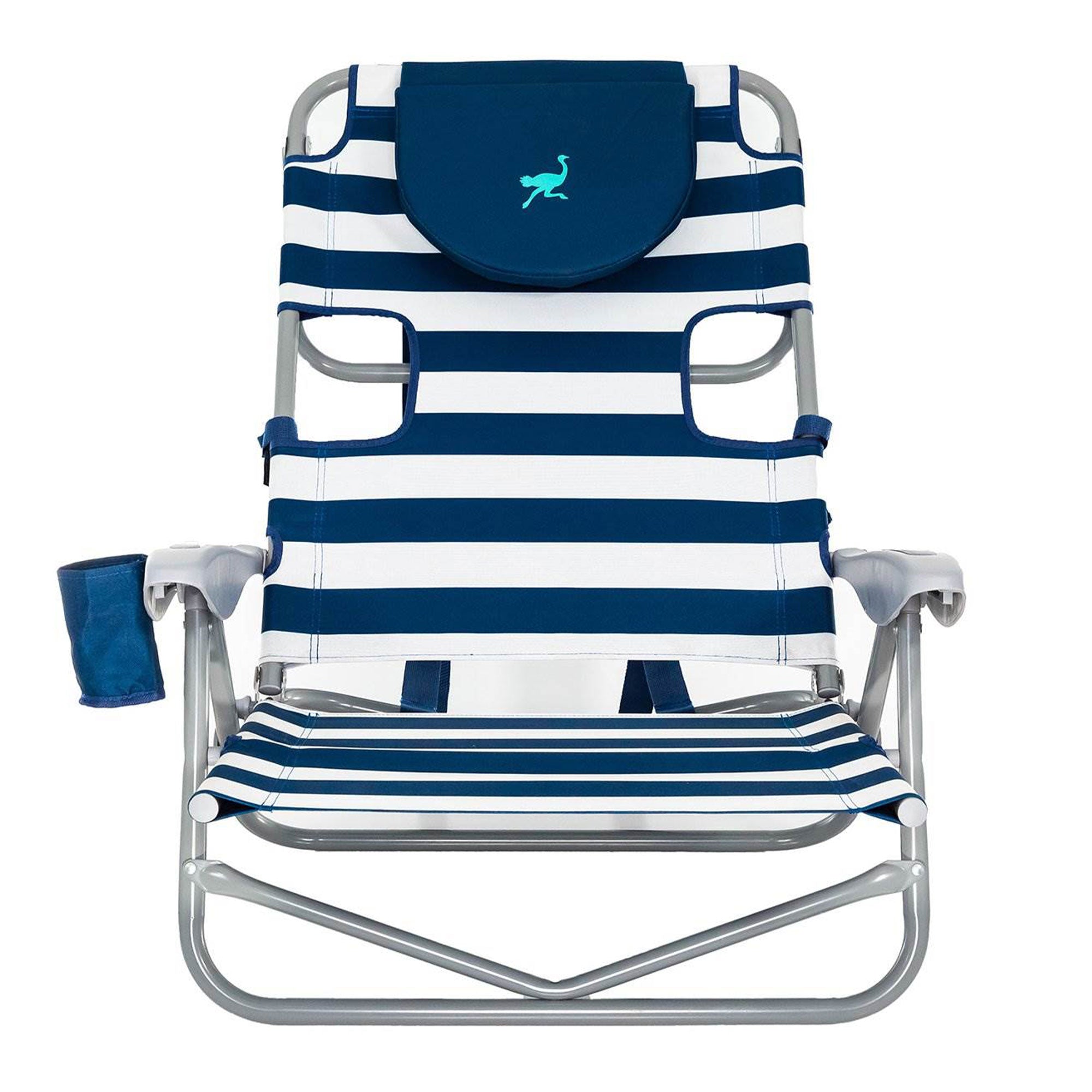 Ostrich 3N1 Reclining Beach Chair and On Your Back Beach Chair, Striped Blue - VMInnovations