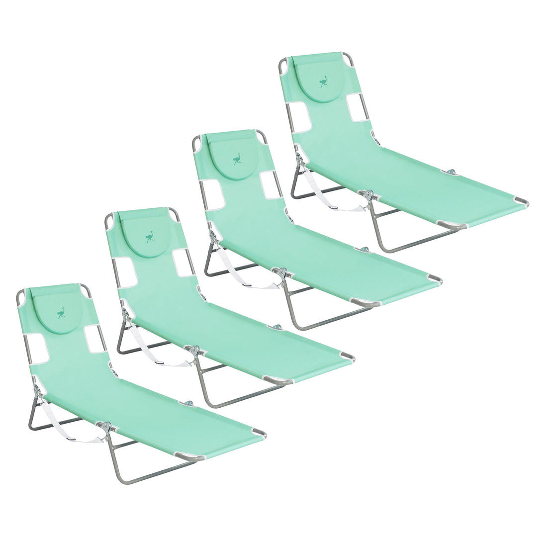 Ostrich Chaise Lounge Folding Sunbathing Recliner Beach Chair, Teal (4 Pack) - VMInnovations