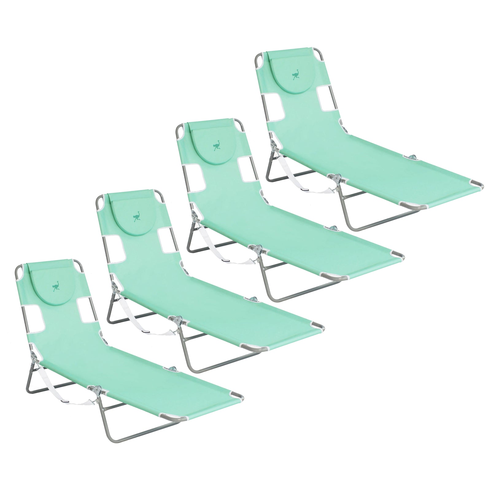 Ostrich Chaise Lounge Folding Sunbathing Recliner Beach Chair, Teal (4 Pack) - VMInnovations