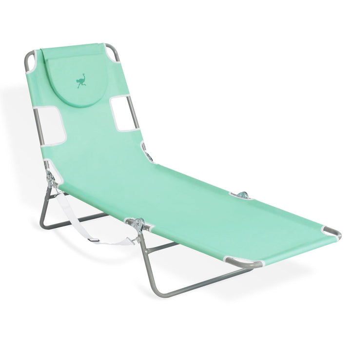 Ostrich Chaise Lounge Folding Sunbathing Recliner Beach Chair, Teal (4 Pack) - VMInnovations