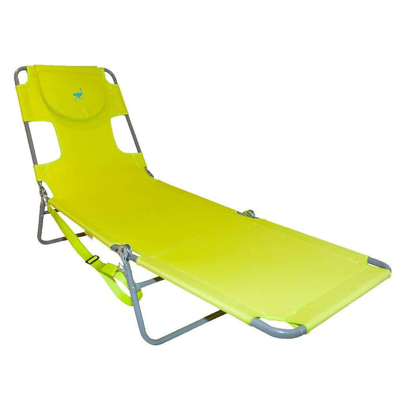 Ostrich Chaise Lounge Foldable Sunbathing Beach Lawn Chair, Neon Green (4 Pack)