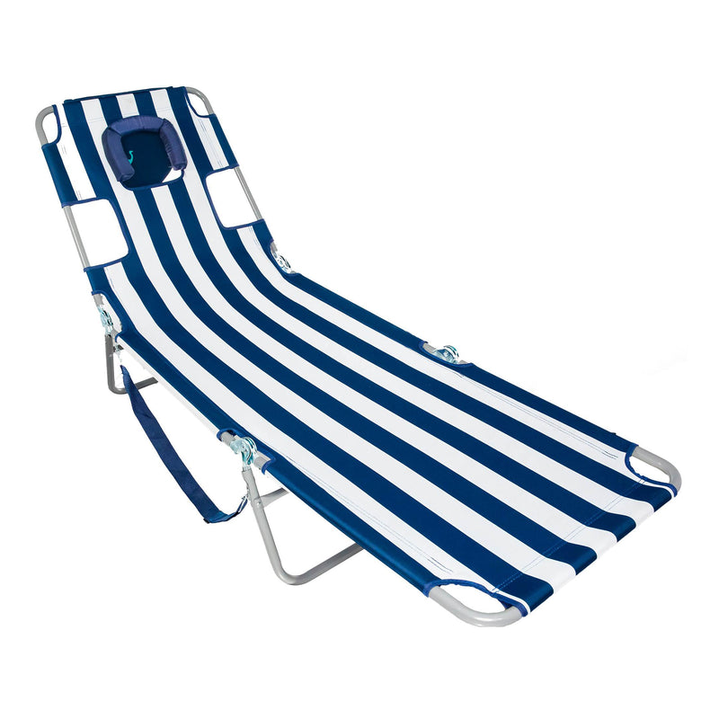 Ostrich Chaise Beach Chair & Backpack Chaise Poolside Lounge Chair, Navy Stripes