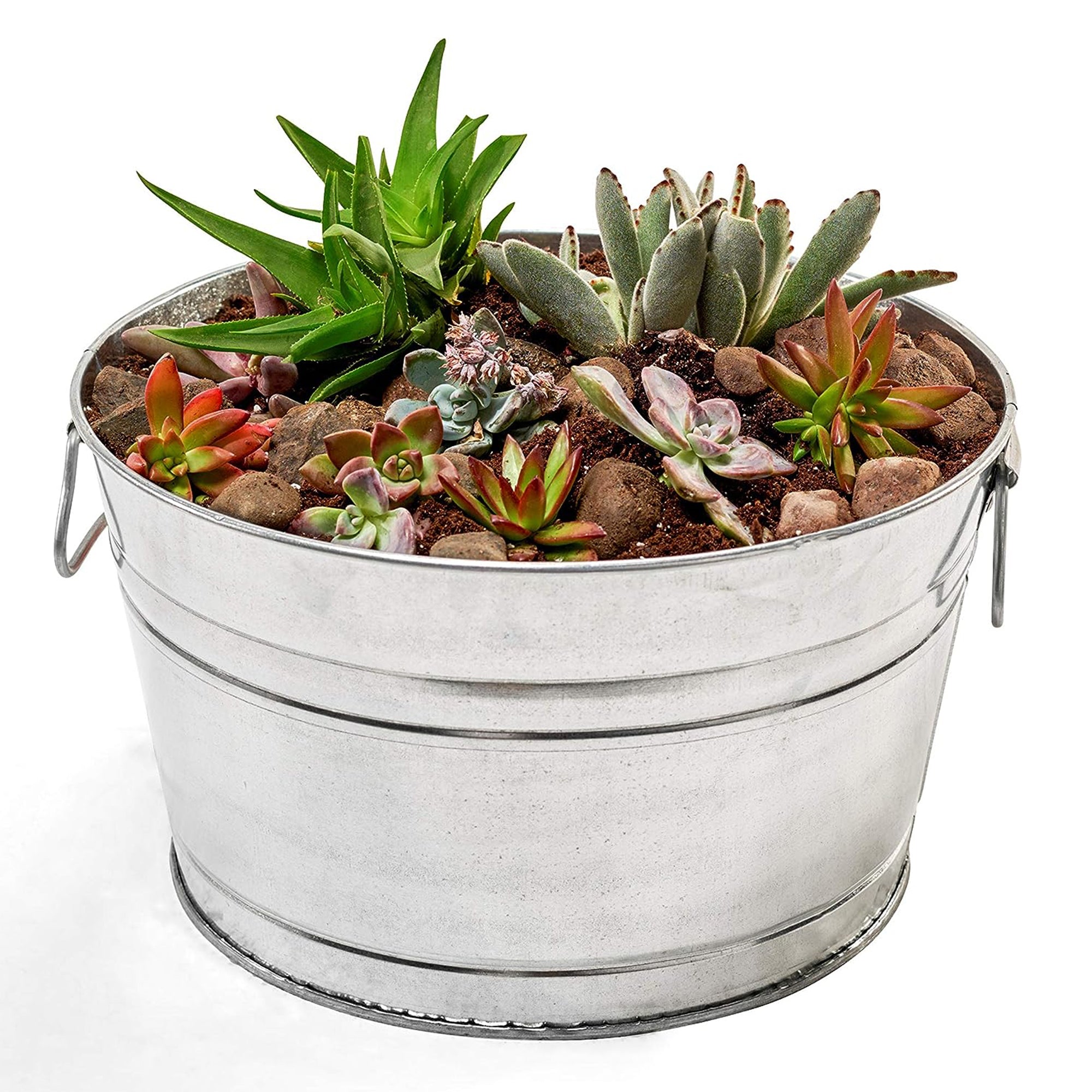 Behrens 5 Gallon Round Galvanized Weatherproof Steel Tub with Handles, Silver - VMInnovations
