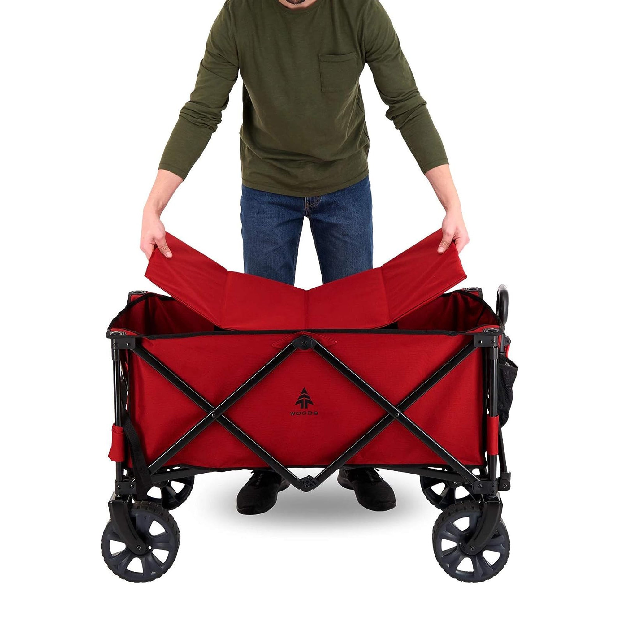Woods Collapsible Garden Utility Wagon Cart, Supports Up to 225Lbs,Red(Open Box) - VMInnovations