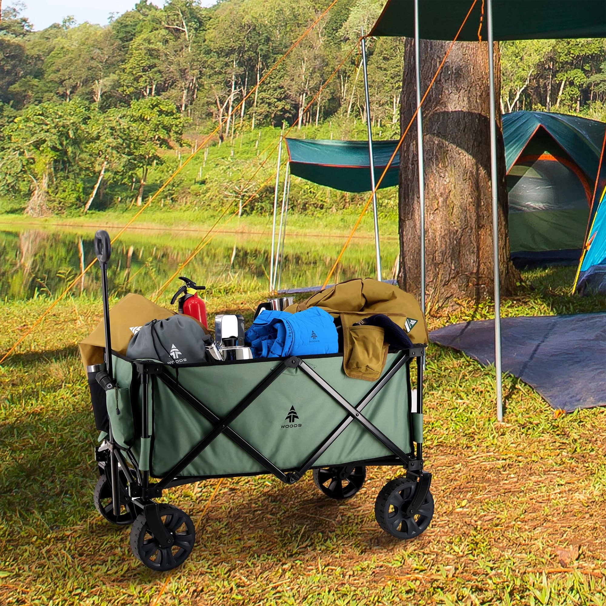 Woods Collapsible Garden Utility Wagon Cart, Up to 225 Lbs, Sea Spray (Used) - VMInnovations