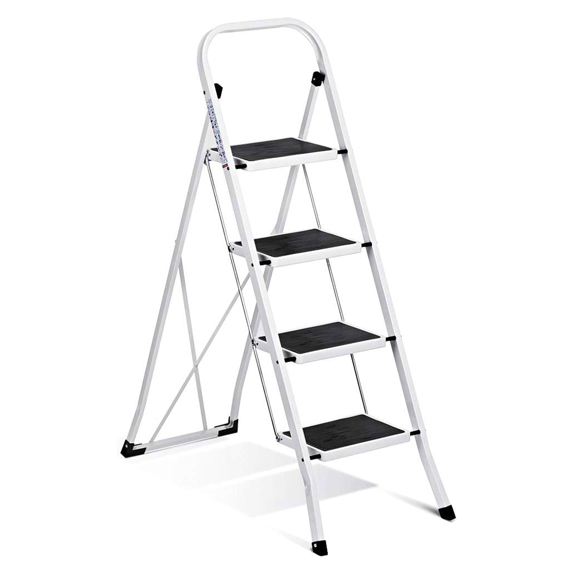 Delxo Alloy Steel Folding 4 Step Stool Portable Ladder w/ Hand Grip, White(Used) - VMInnovations