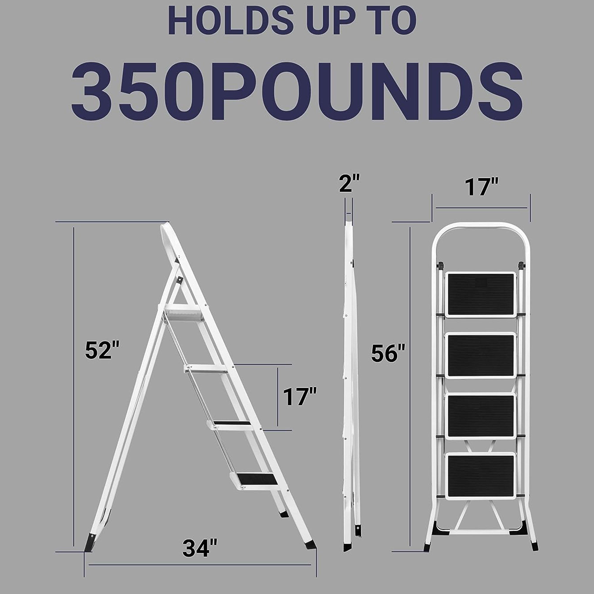 Delxo Alloy Steel Folding 4 Step Stool Portable Ladder w/ Hand Grip, White(Used) - VMInnovations
