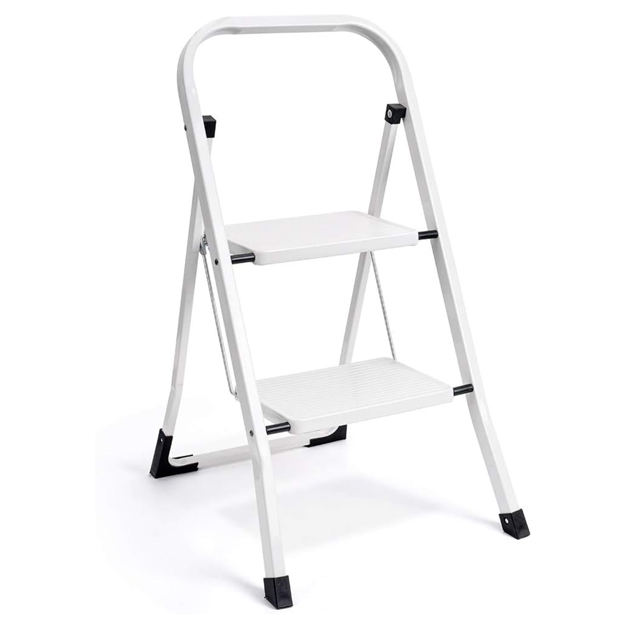 Delxo Folding Portable Steel Non Slip 2 Step Stool Stepladder w/Hand Grip, White - VMInnovations