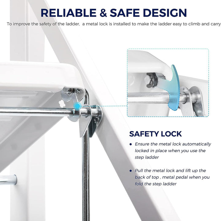 Delxo Folding Portable Steel Non Slip 2 Step Stool Stepladder w/Hand Grip, White - VMInnovations