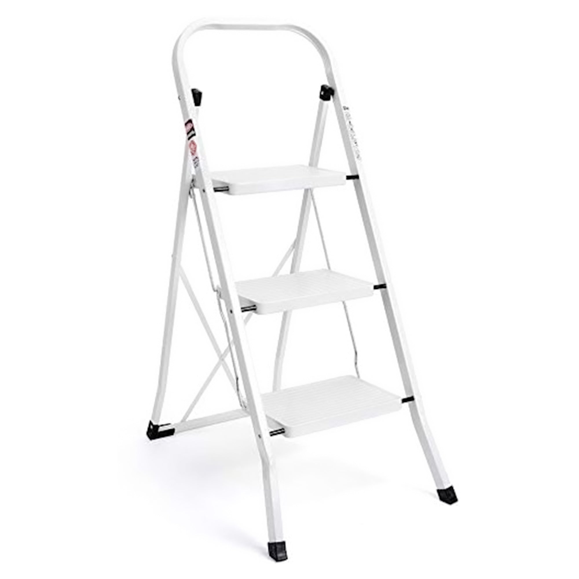 Delxo Folding Steel Non Slip 3 Step Stool Stepladder w/Hand Grip, White (Used) - VMInnovations