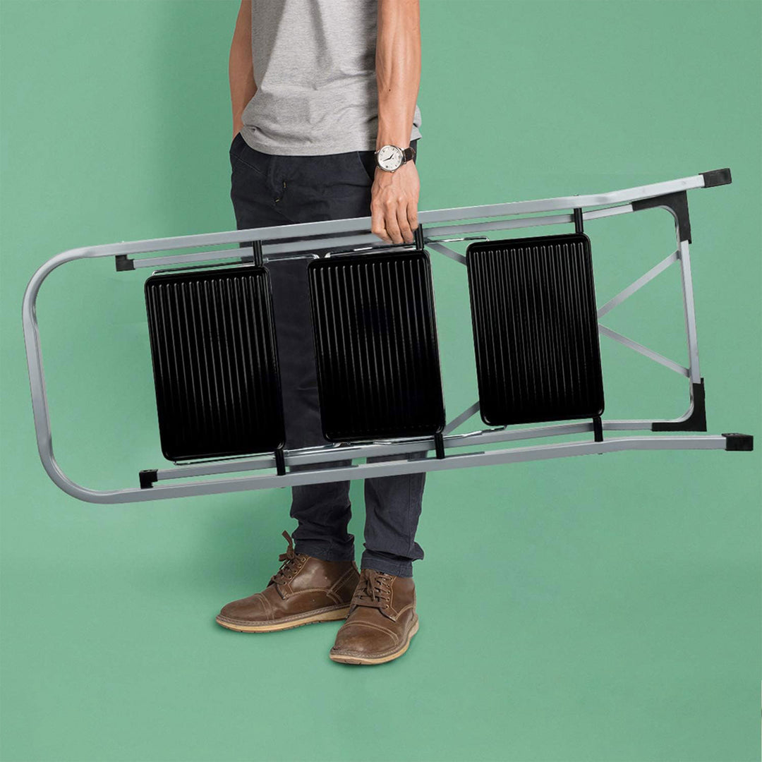 Delxo Non-Slip 3 Step Stool Folding Steel Wide Step Ladder with Hand Grip, Gray - VMInnovations
