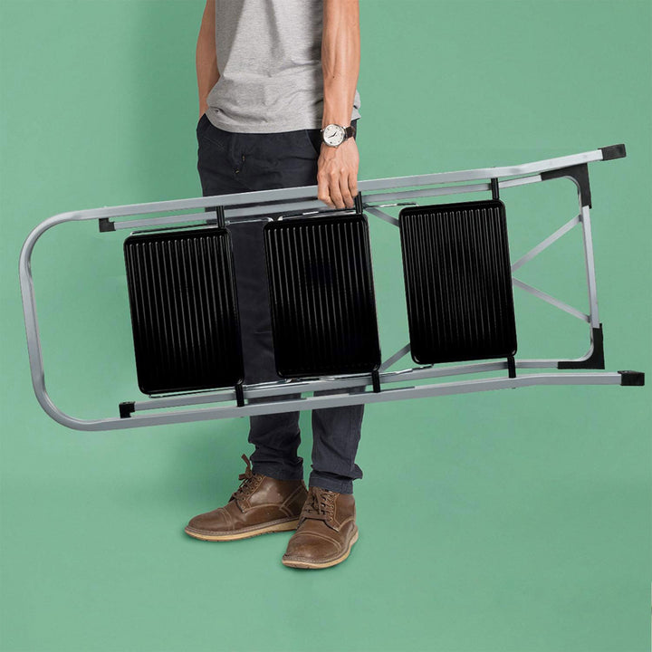 Delxo Non-Slip 3 Step Stool Folding Steel Wide Step Ladder with Hand Grip, Gray - VMInnovations