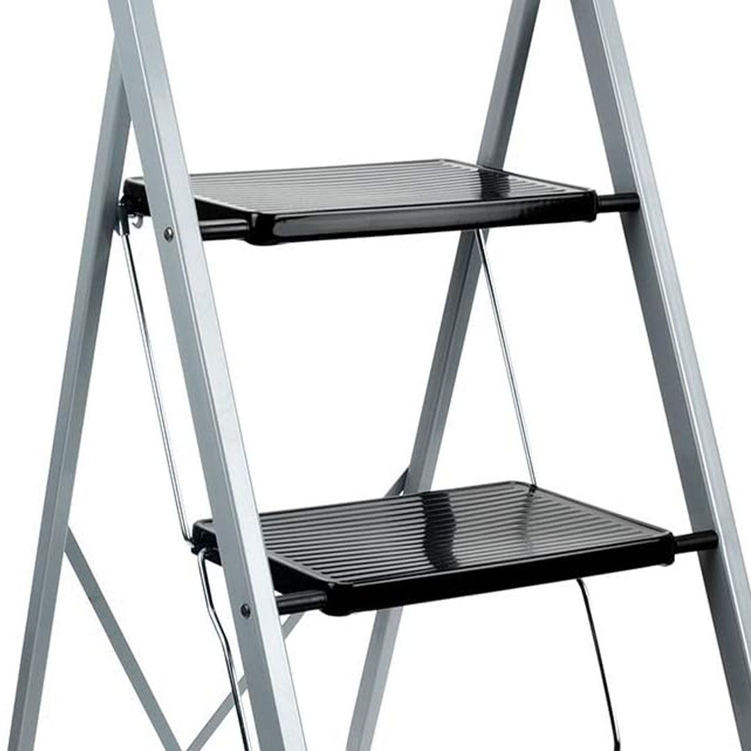 Delxo Non-Slip 3 Step Stool Folding Steel Wide Step Ladder with Hand Grip, Gray - VMInnovations