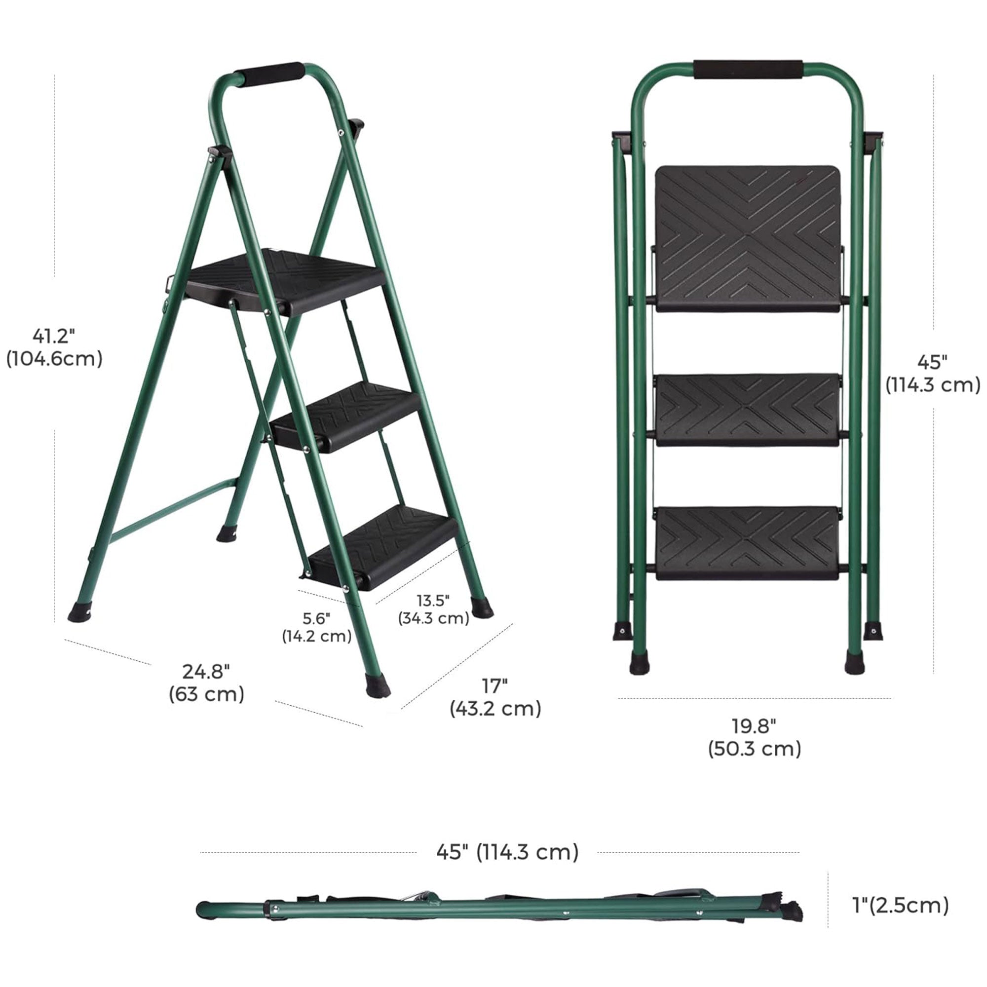 Delxo Non-Slip 3 Step Folding Wide Step Ladder with Hand Grip, Green (Used) - VMInnovations