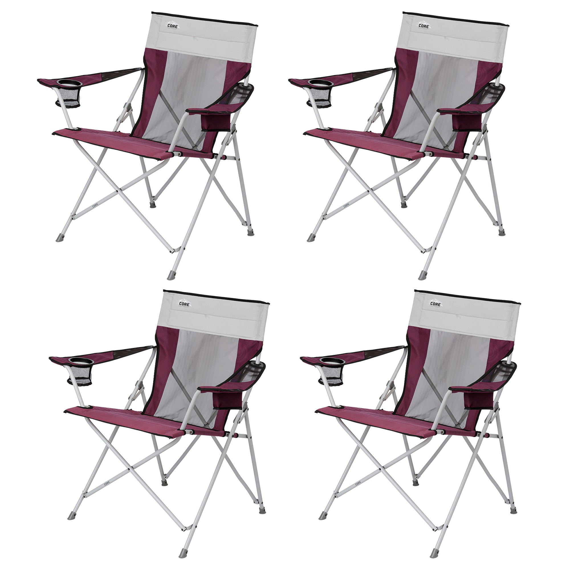 CORE Portable Outdoor Camping Folding Chair w/Carry Storage Bag, Wine (4 Pack) - VMInnovations