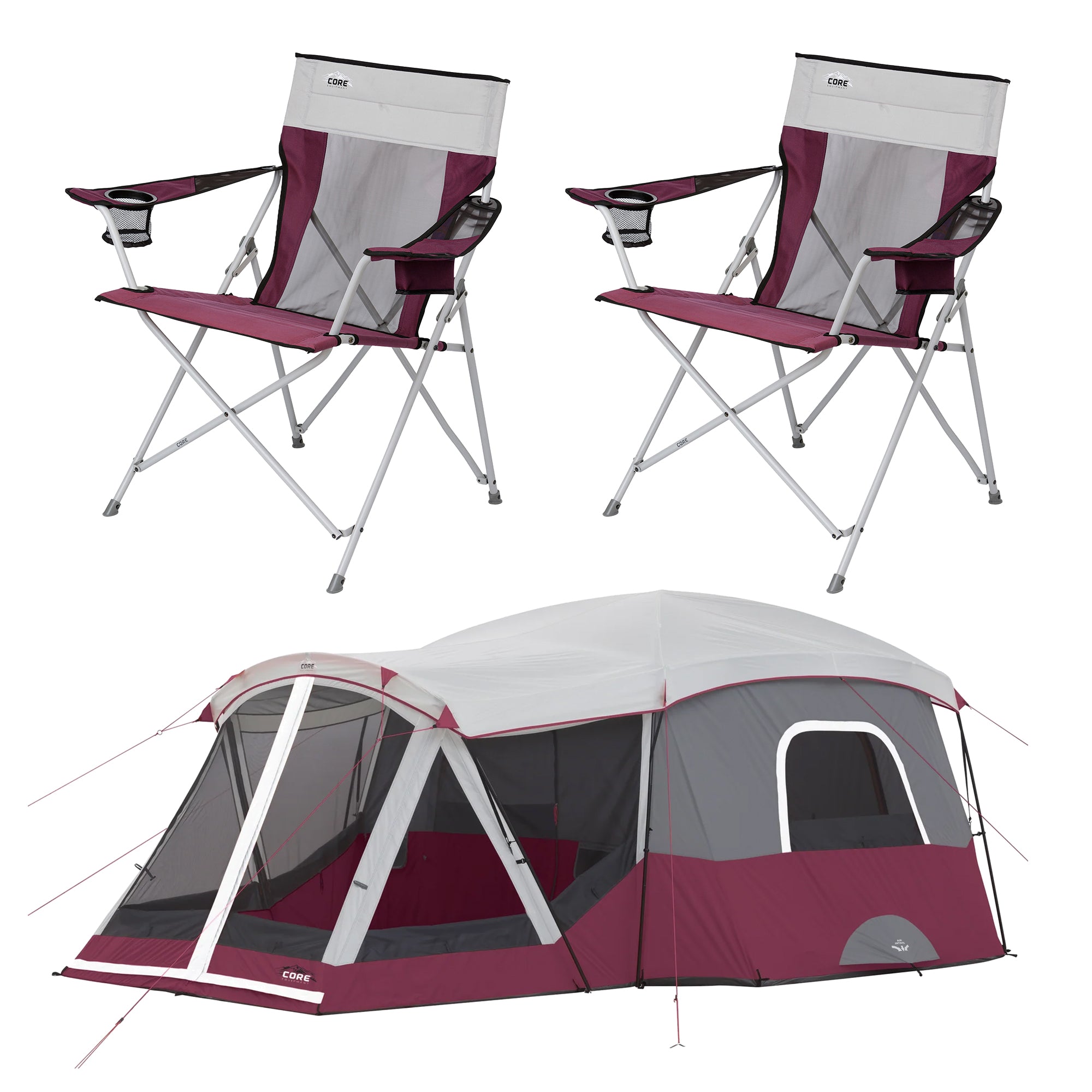 CORE 2 Pack 300 Pound Capacity Polyester Padded Arm Chair & Instant Cabin Tent - VMInnovations