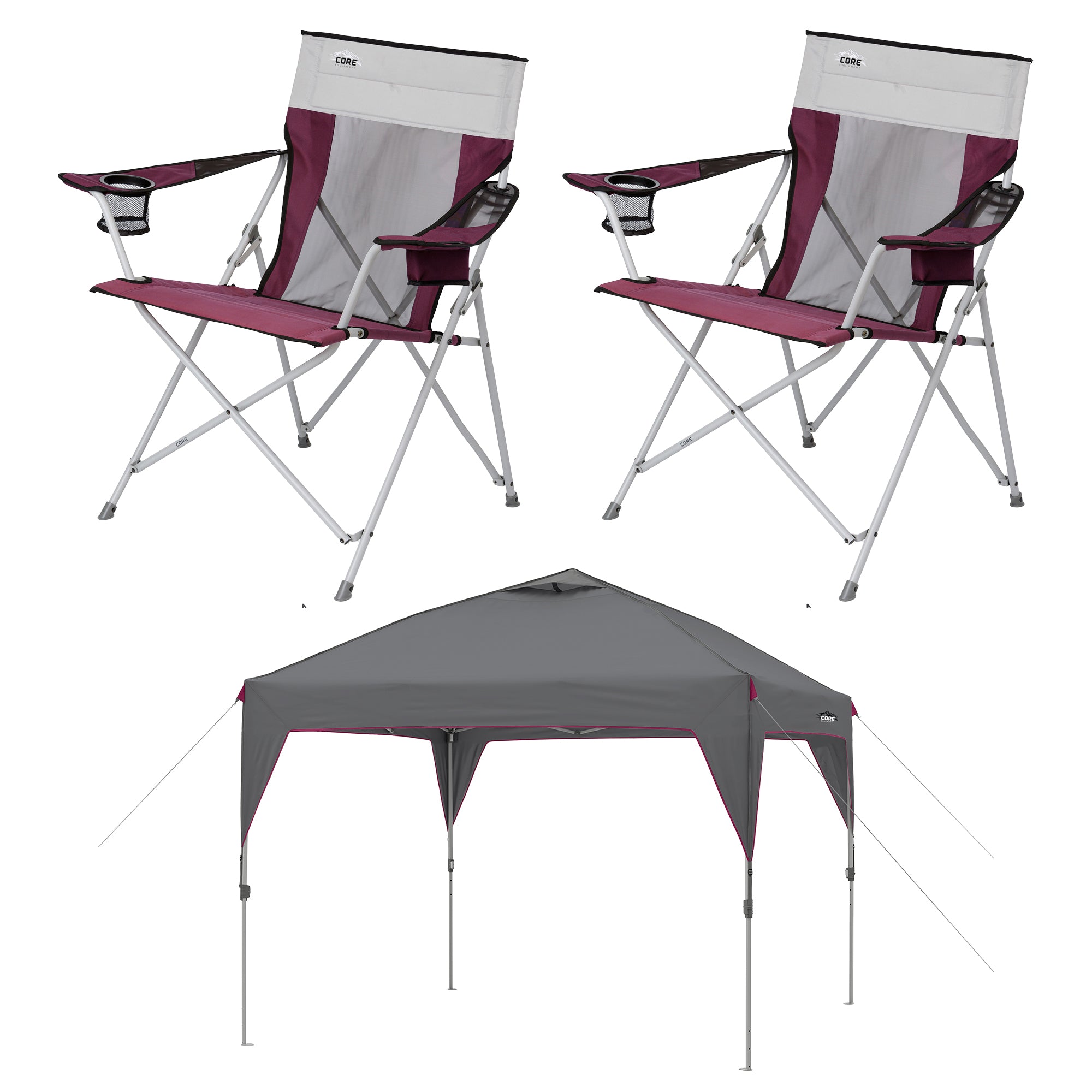 CORE Set of 2 Padded Arm Chair with 300 Pound Capacity & 10x10' Instant Canopy - VMInnovations